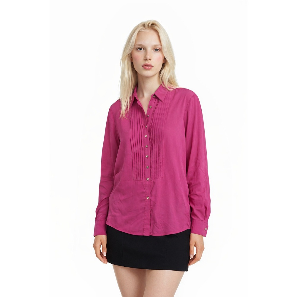 Linea by Louis Dell Olio Blouse Women's Size XL Fuchsia Pink 100% Silk Pleated